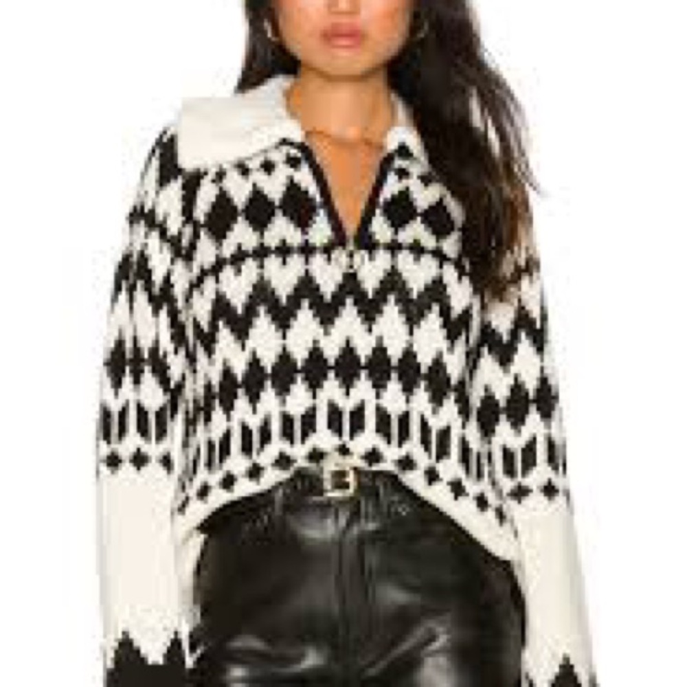 Show Me Your MuMu Black and White Geometric Collared Sweater